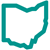 Icon of the outline of the state of Ohio in the color teal.